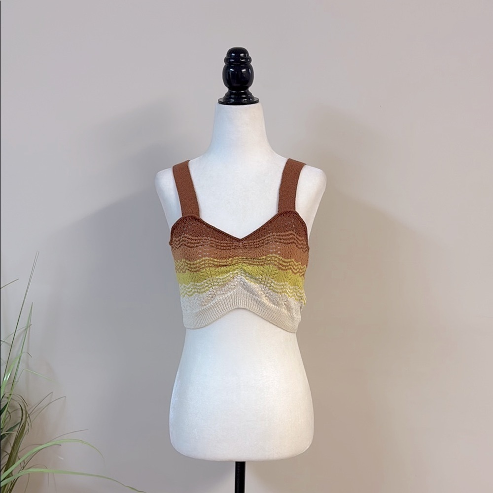 ❤️BNWOT Zara Brown and Yellow Crochet Crop Top size M
